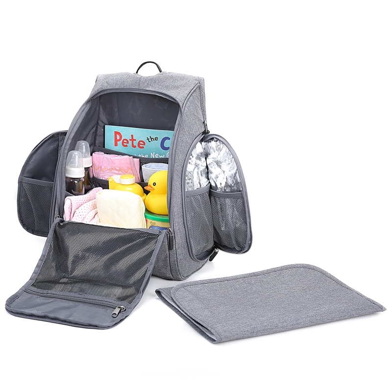 MOMMORE MOCHILA PARA PAÑALES 360 - APERTURA COMPLETA - GRIS - 2