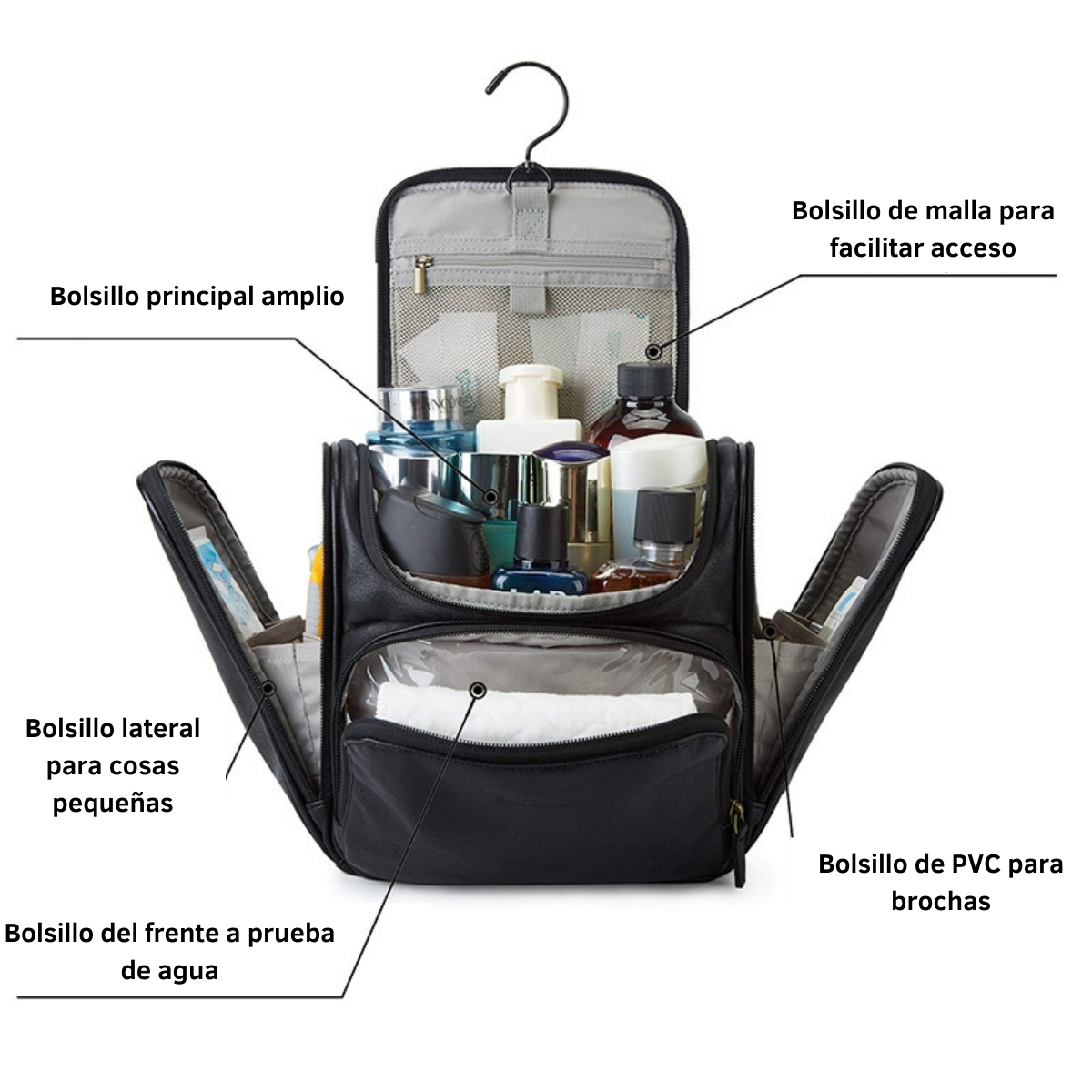 Bagsmart Neceser de Viaje Compacto en Cuero Sintético Negro - 3
