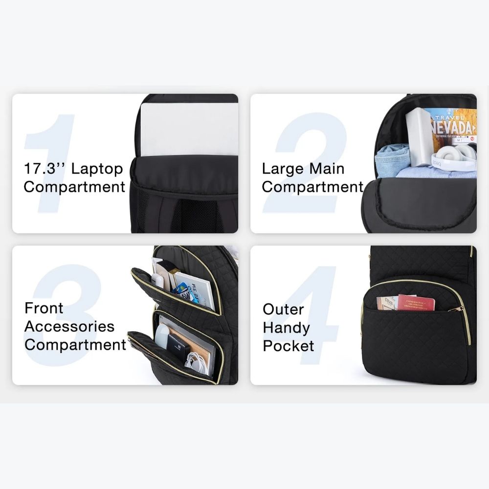 BAGSMART - MOCHILA DE VIAJE ACOLCHADA PARA LAPTOP DE 17.3' - EN COLOR NEGRO - 3