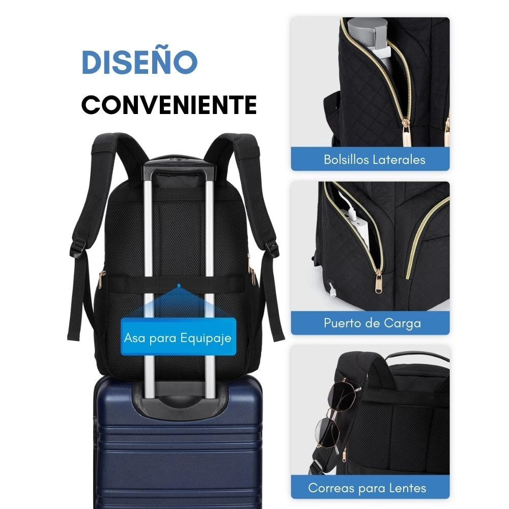 BAGSMART - MOCHILA DE VIAJE ACOLCHADA PARA LAPTOP DE 17.3' - EN COLOR NEGRO - 4