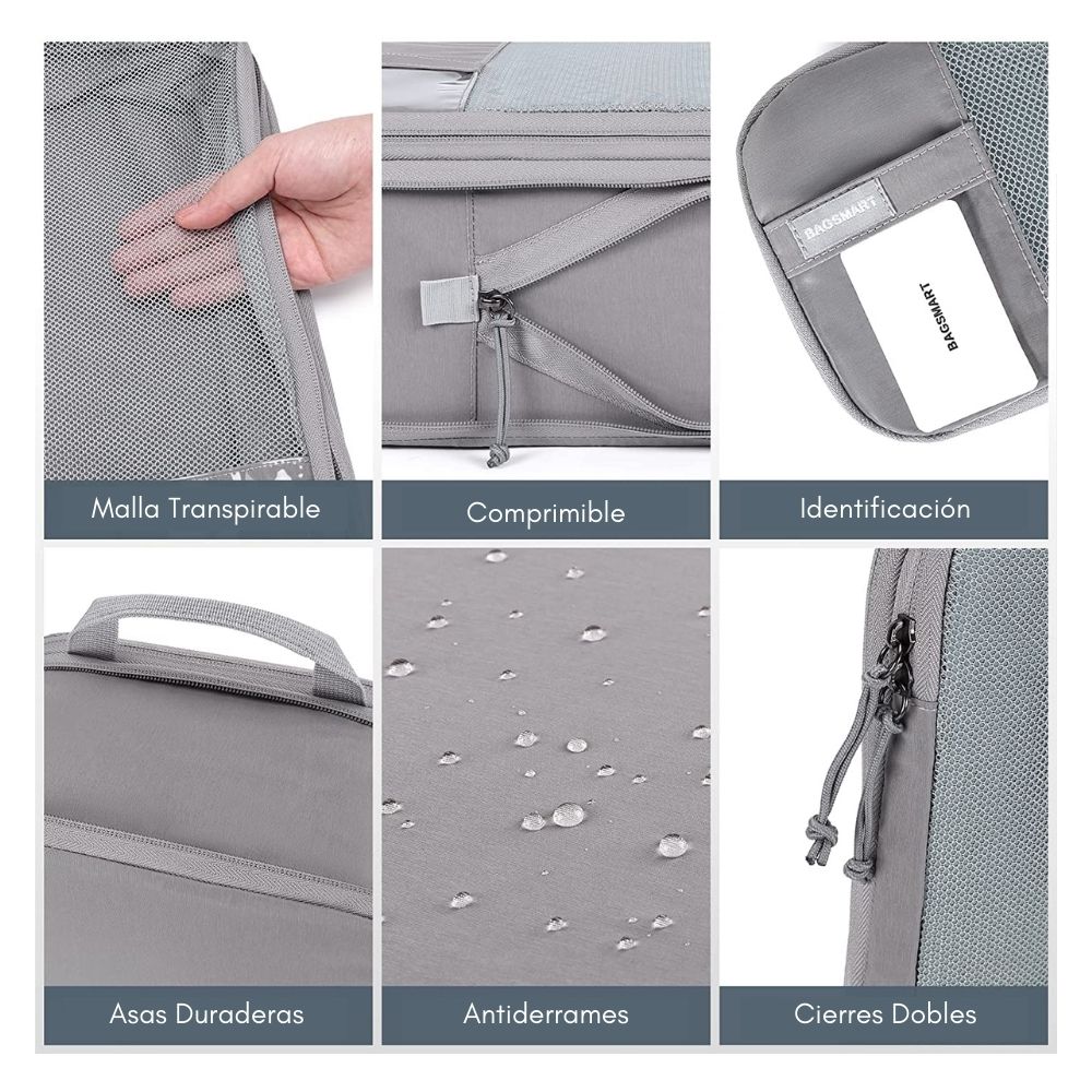 BAGSMART - JUEGO DE BOLSAS DE COMPRESIÓN (6 UNIDADES)- GRIS - 3