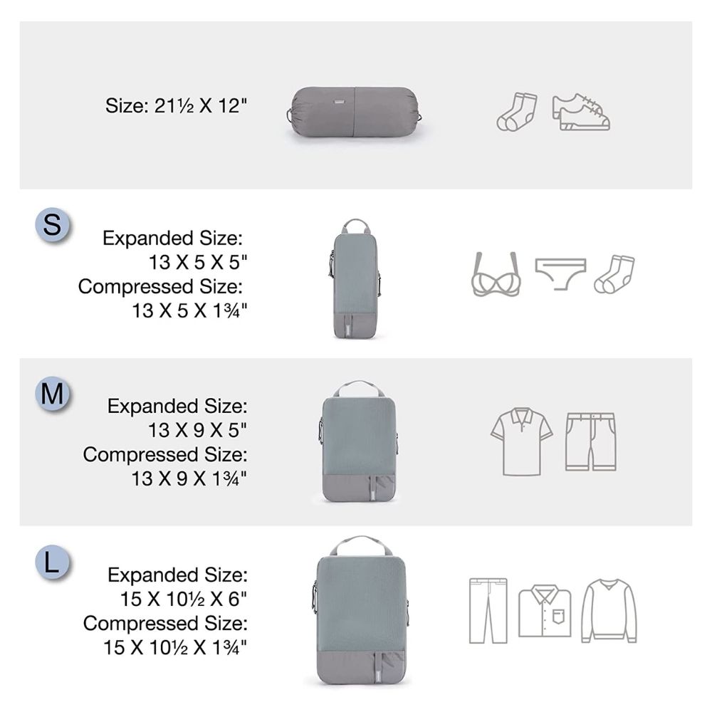 BAGSMART - JUEGO DE BOLSAS DE COMPRESIÓN (6 UNIDADES)- GRIS - 4
