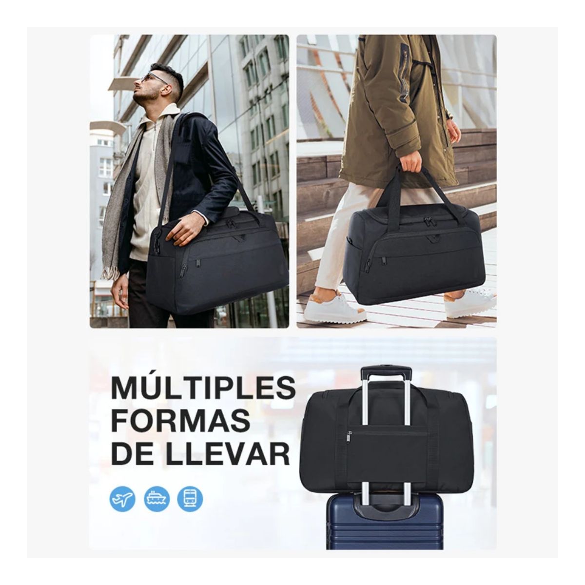 BAGSMART BOLSO DE VIAJE HOMBRE WEEKENDER 38L + NECESER - EN COLOR NEGRO - 5