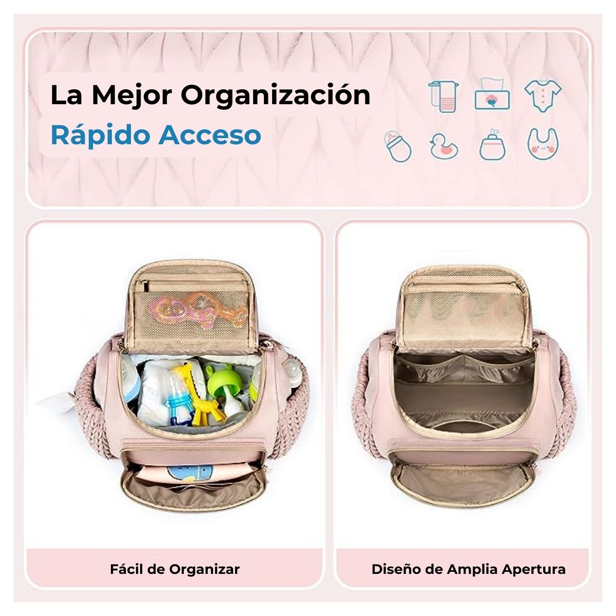 MOMMORE MOCHILA PAÑALERA ELEGANTE PEQUEÑA CON BOLSILLOS TÉRMICOS - ROSADO - 2