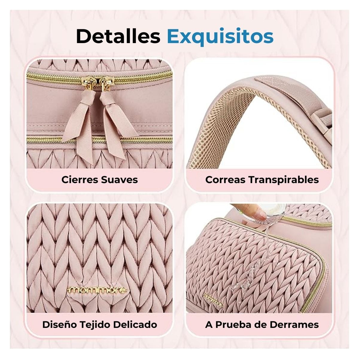 MOMMORE MOCHILA PAÑALERA ELEGANTE PEQUEÑA CON BOLSILLOS TÉRMICOS - ROSADO - 4