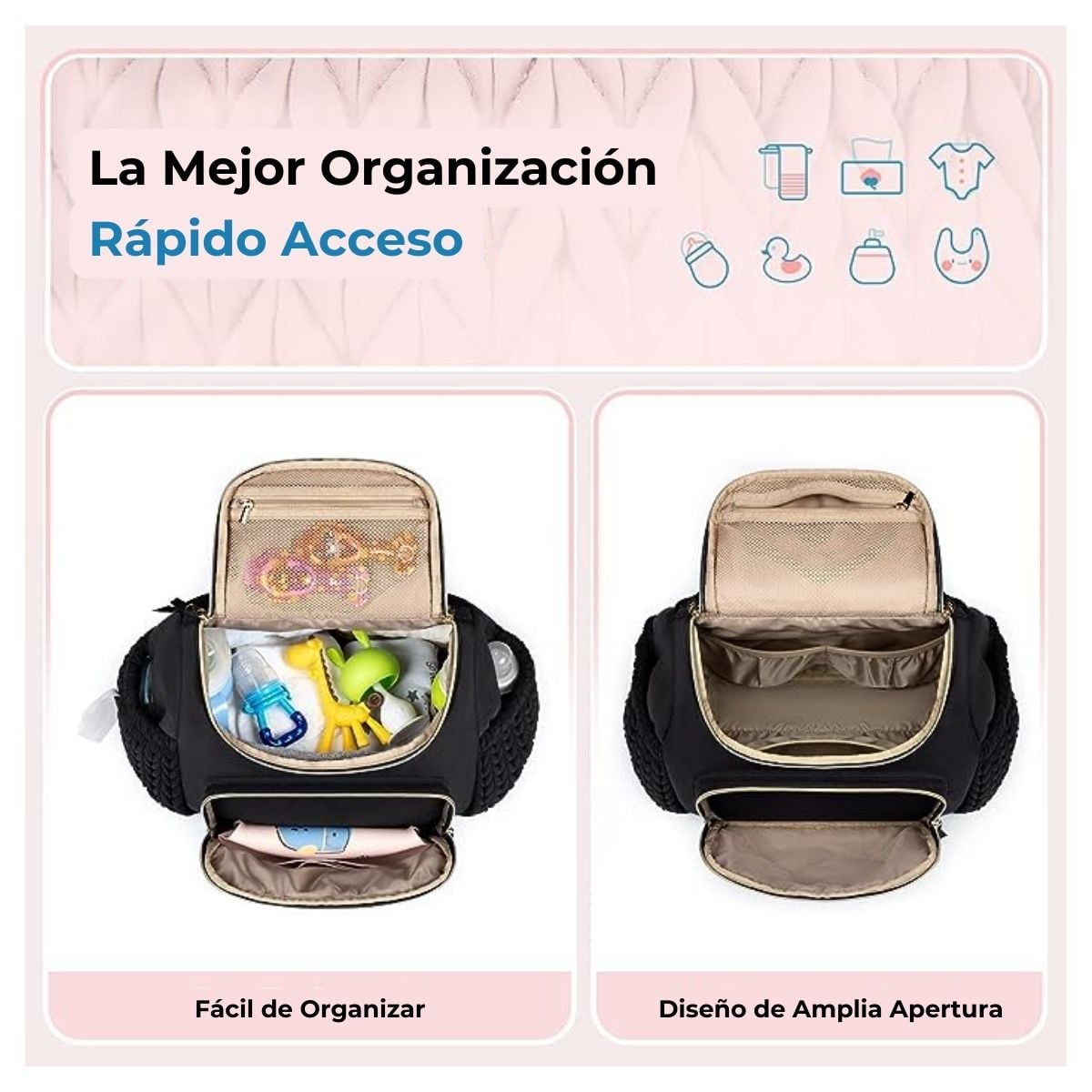 MOMMORE MOCHILA PAÑALERA ELEGANTE PEQUEÑA CON BOLSILLOS TÉRMICOS - EN COLOR NEGRO - 2