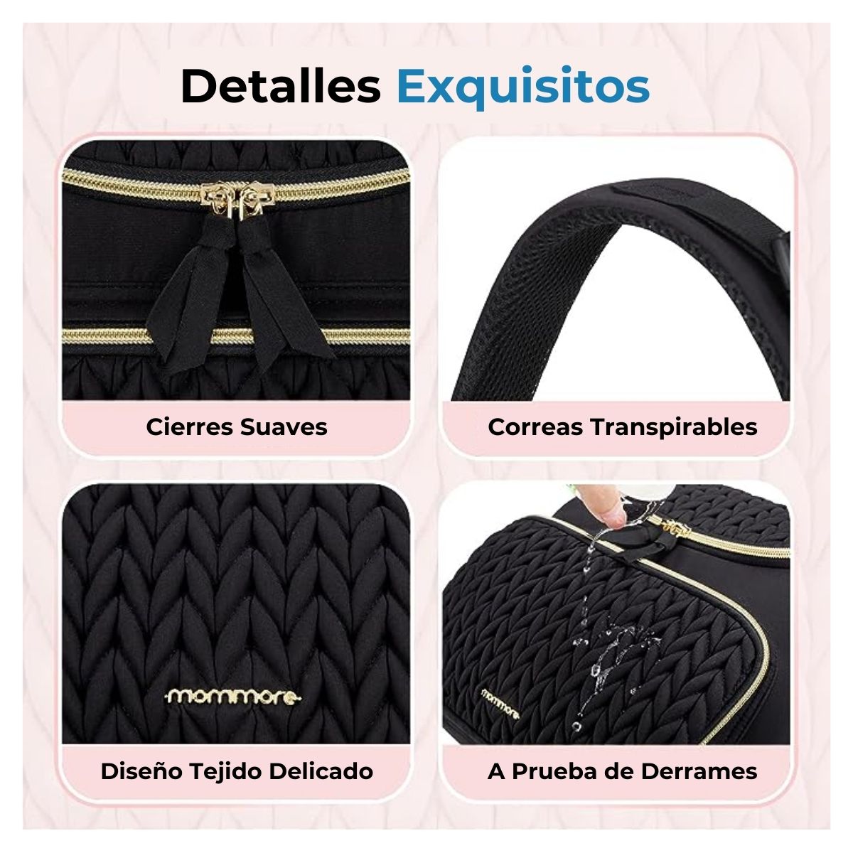MOMMORE MOCHILA PAÑALERA ELEGANTE PEQUEÑA CON BOLSILLOS TÉRMICOS - EN COLOR NEGRO - 4