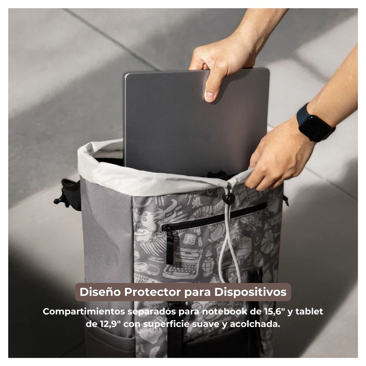 TOMTOC MOCHILA OCHM-TA1 22L PARA NOTEBOOK HASTA 15.6' - GRIS - 6