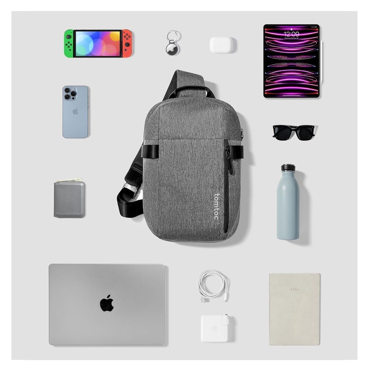 TOMTOC BOLSO SLING NAVIGATOR-T24 PARA MACBOOK PRO 14' - GRIS - 6