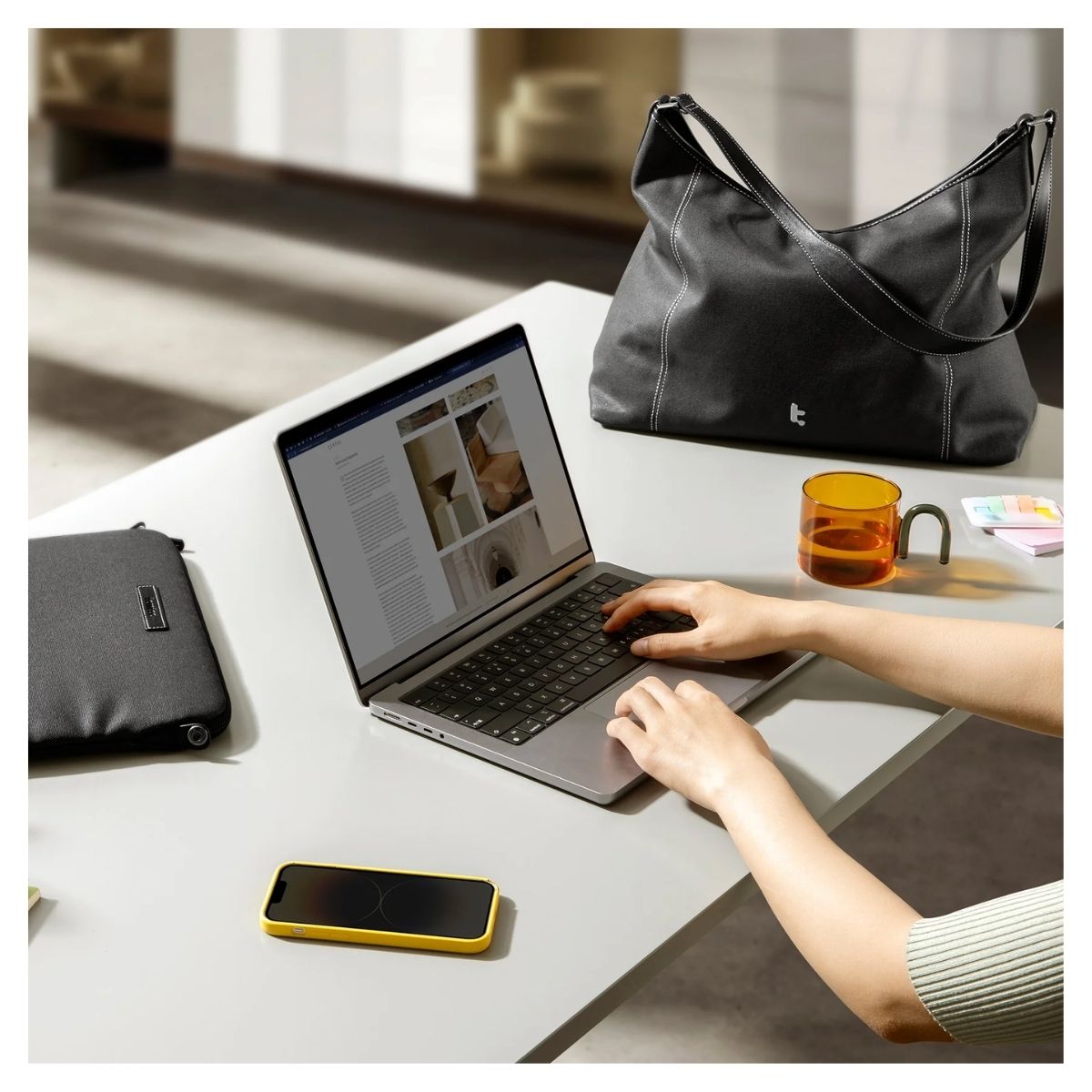 TOMTOC BOLSO TOTE VERSATILE-T28 + FUNDA NOTEBOOK 14' - NEGRO - 4