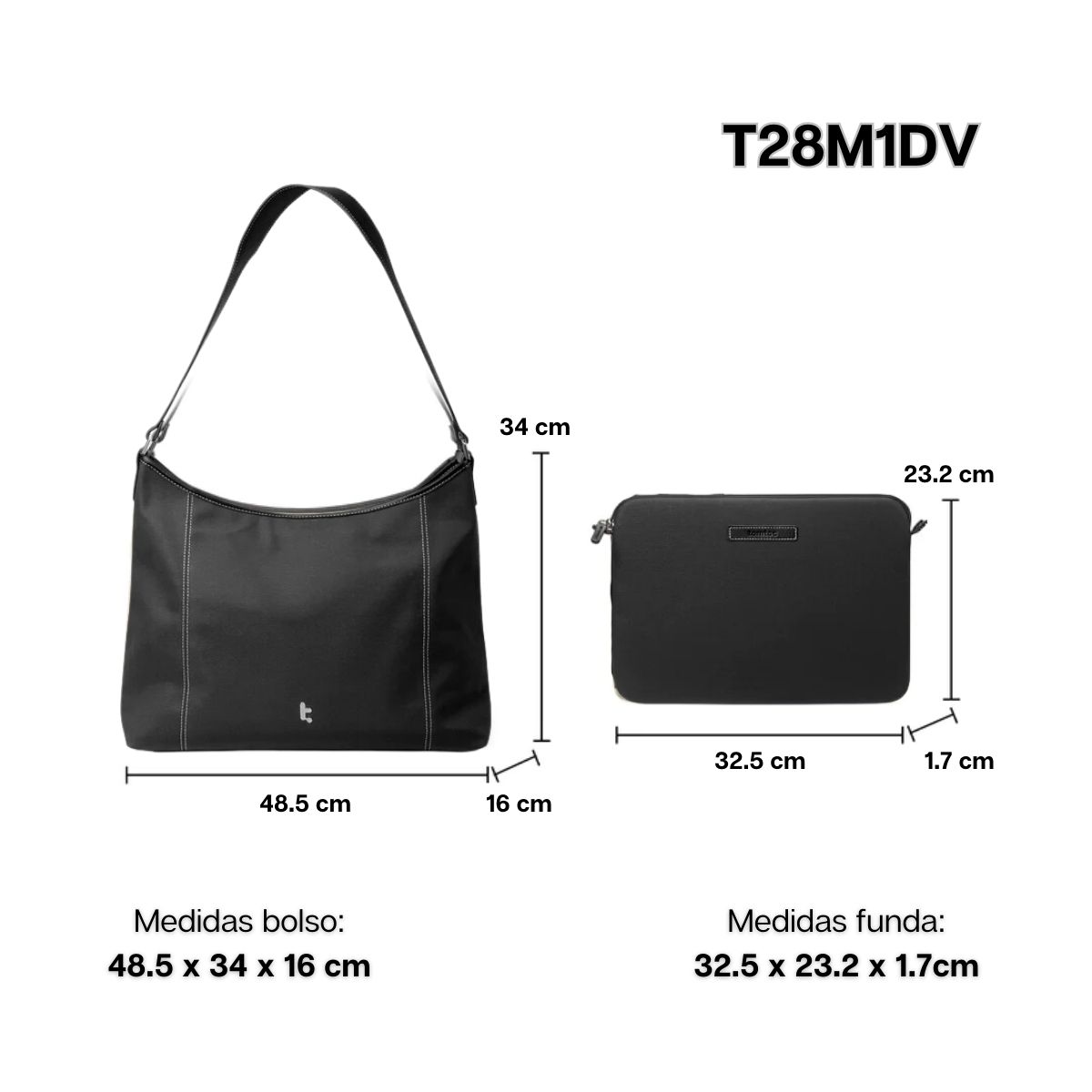 TOMTOC BOLSO TOTE VERSATILE-T28 + FUNDA NOTEBOOK 14' - NEGRO - 7