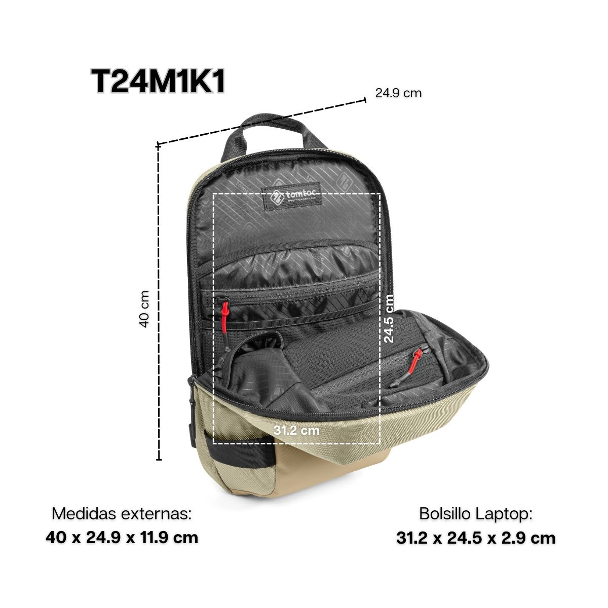 TOMTOC BOLSO SLING NAVIGATOR-T24 PARA MACBOOK PRO 14' - CAQUI - 2