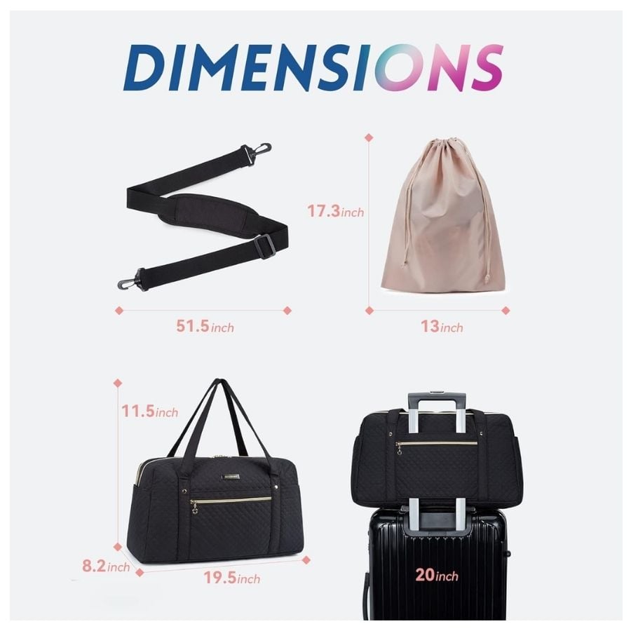 BAGSMART BOLSO DE MANO PARA VIAJES CON BOLSA PARA ZAPATOS - NEGRO TEJIDO - 7