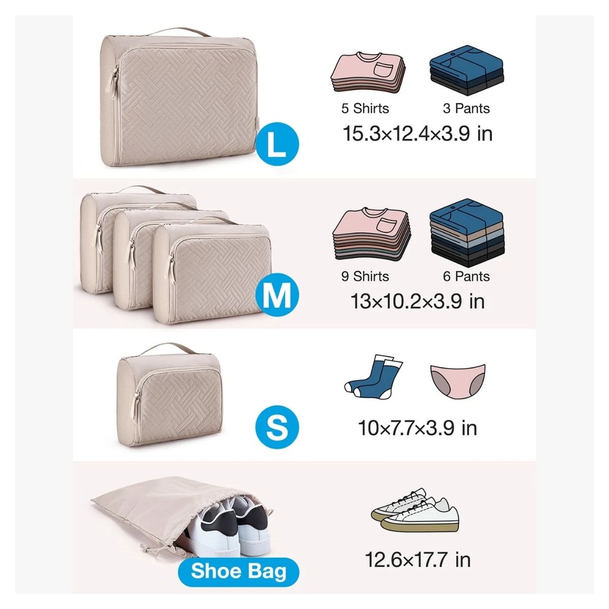 BAGSMART JUEGO DE CUBOS DE EMBALAJE 6 UNIDADES - MARFIL - 7