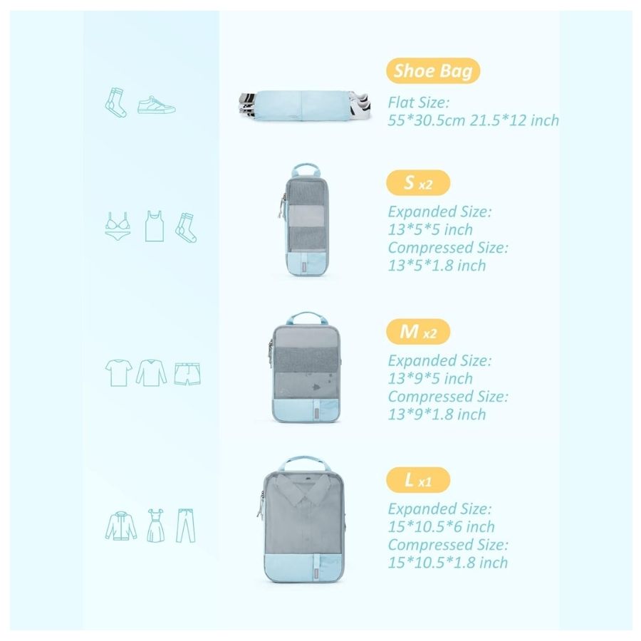 Bagsmart Organizadores de Equipaje con Compresión 6 pzs Celeste - 5