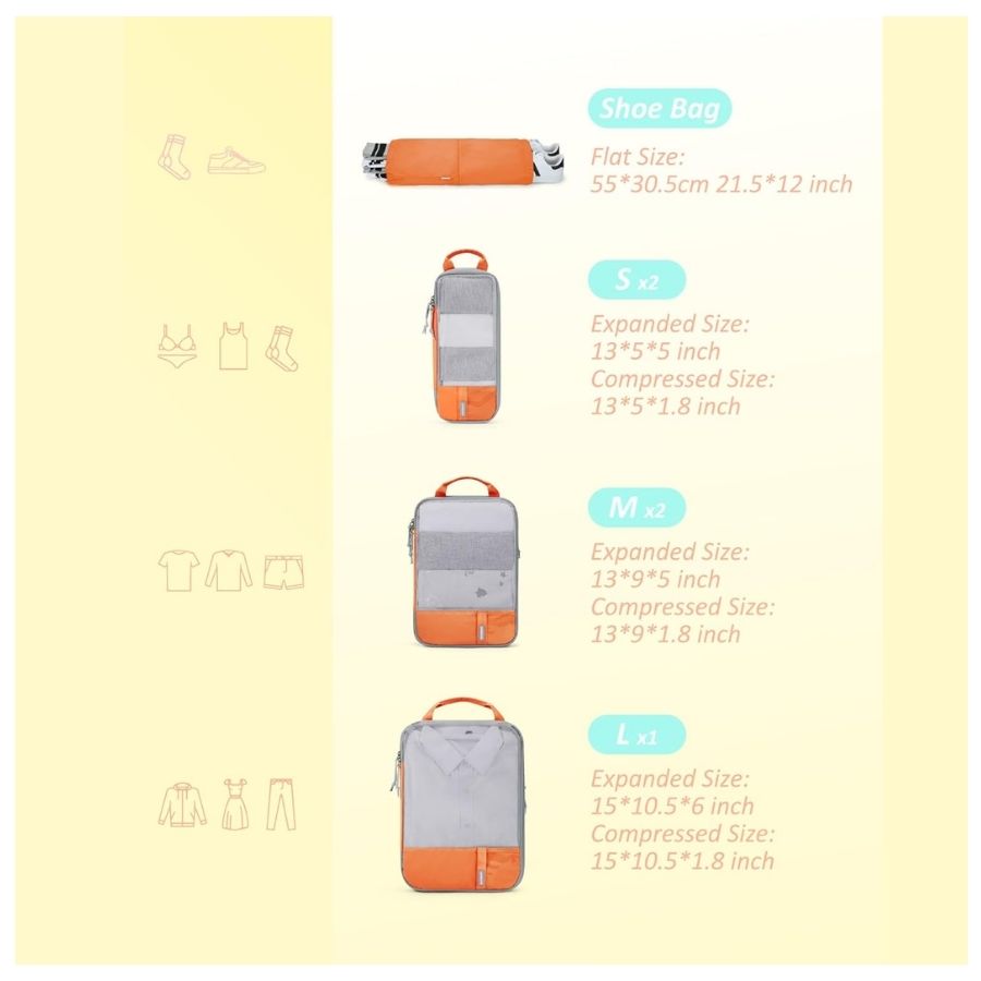 Bagsmart Organizadores de Equipaje con Compresión 6 pzs Naranja - 5
