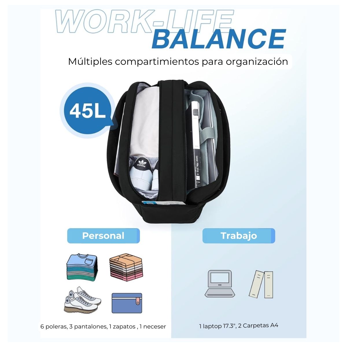 BAGSMART BOLSO DE MANO PARA VIAJES TWO-ZONE CON NECESER 17.3' - NEGRO - 4