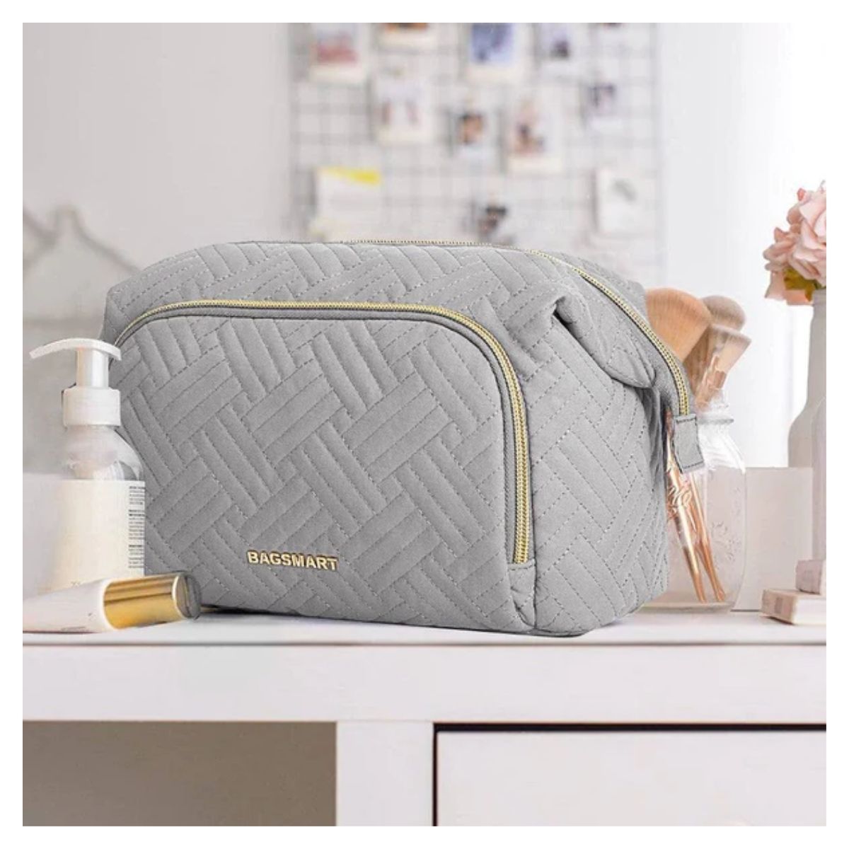 Bagsmart Cosmetiquero Tejido de Viaje Gris - 6