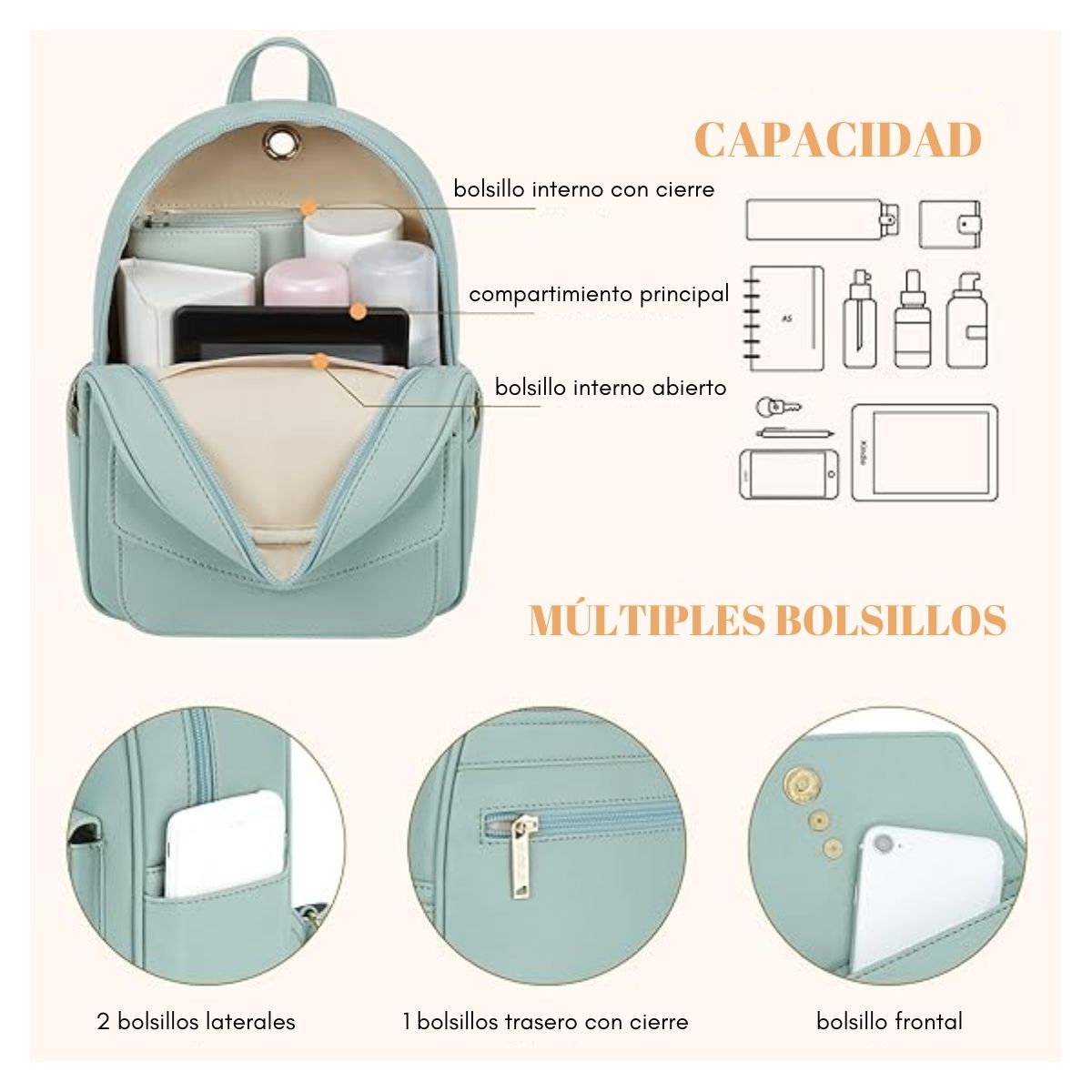 ECOSUSI MINI MOCHILA CON LAZO - VERDE - 2