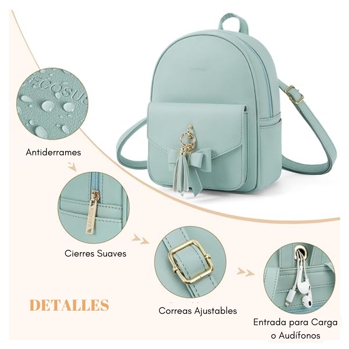 ECOSUSI MINI MOCHILA CON LAZO - VERDE - 5