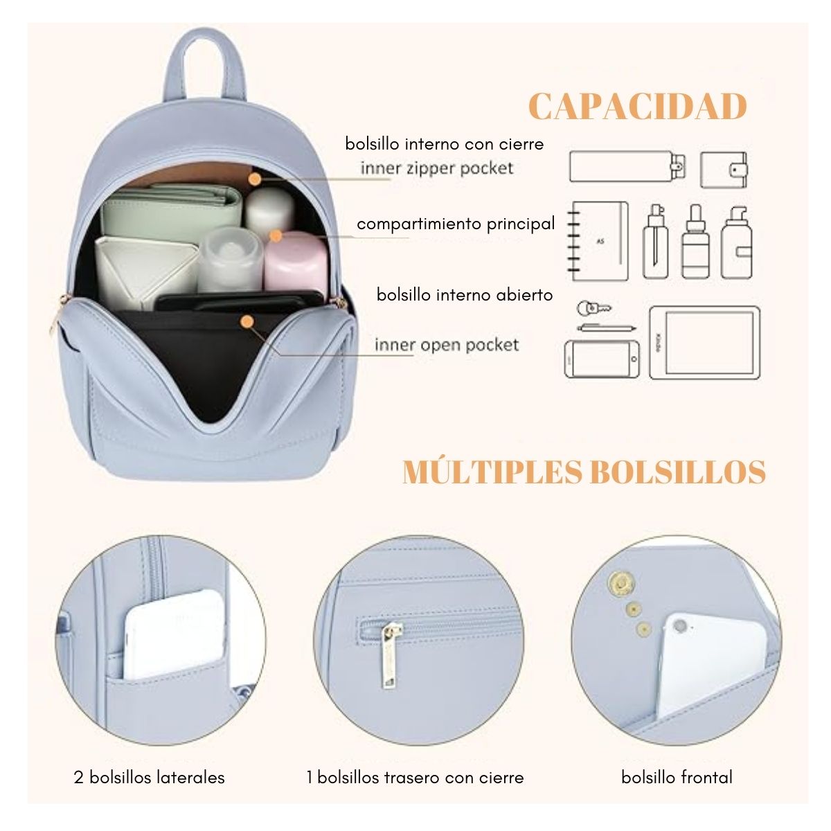 ECOSUSI MINI MOCHILA CON LAZO - CELESTE - 2