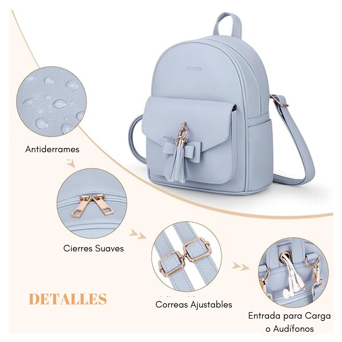 ECOSUSI MINI MOCHILA CON LAZO - CELESTE - 5