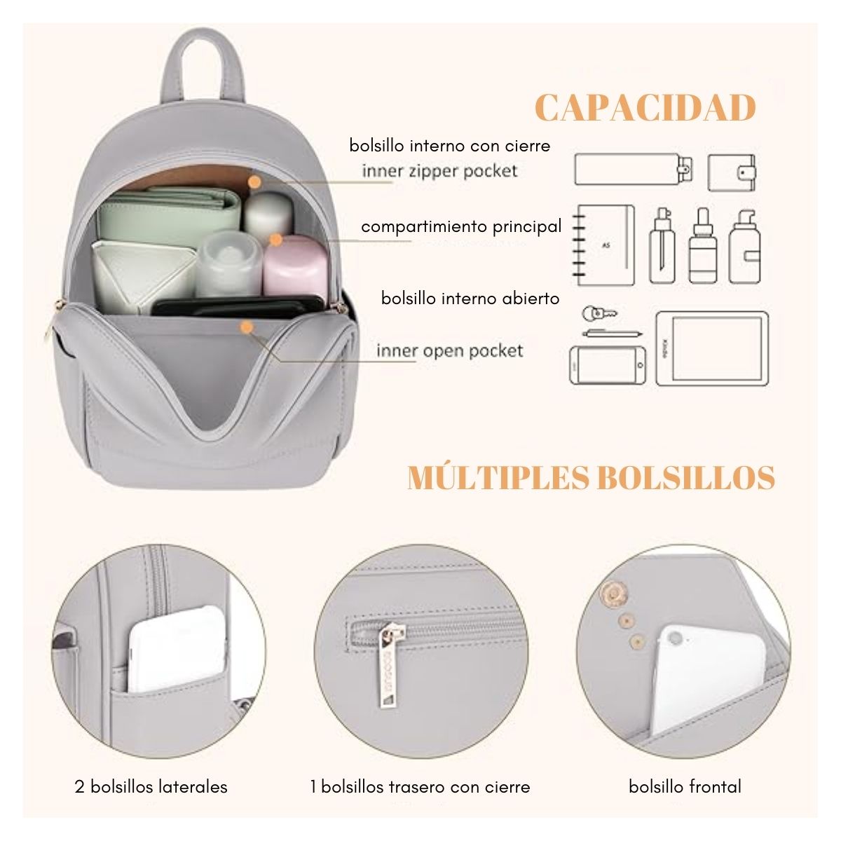 ECOSUSI MINI MOCHILA CON LAZO - GRIS - 2