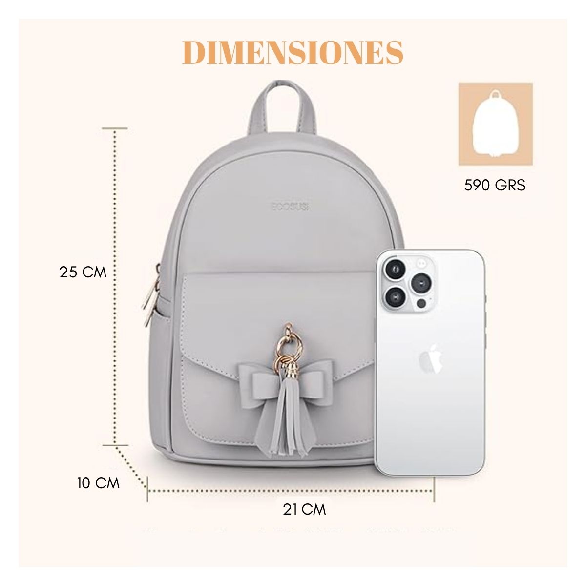 ECOSUSI MINI MOCHILA CON LAZO - GRIS - 6