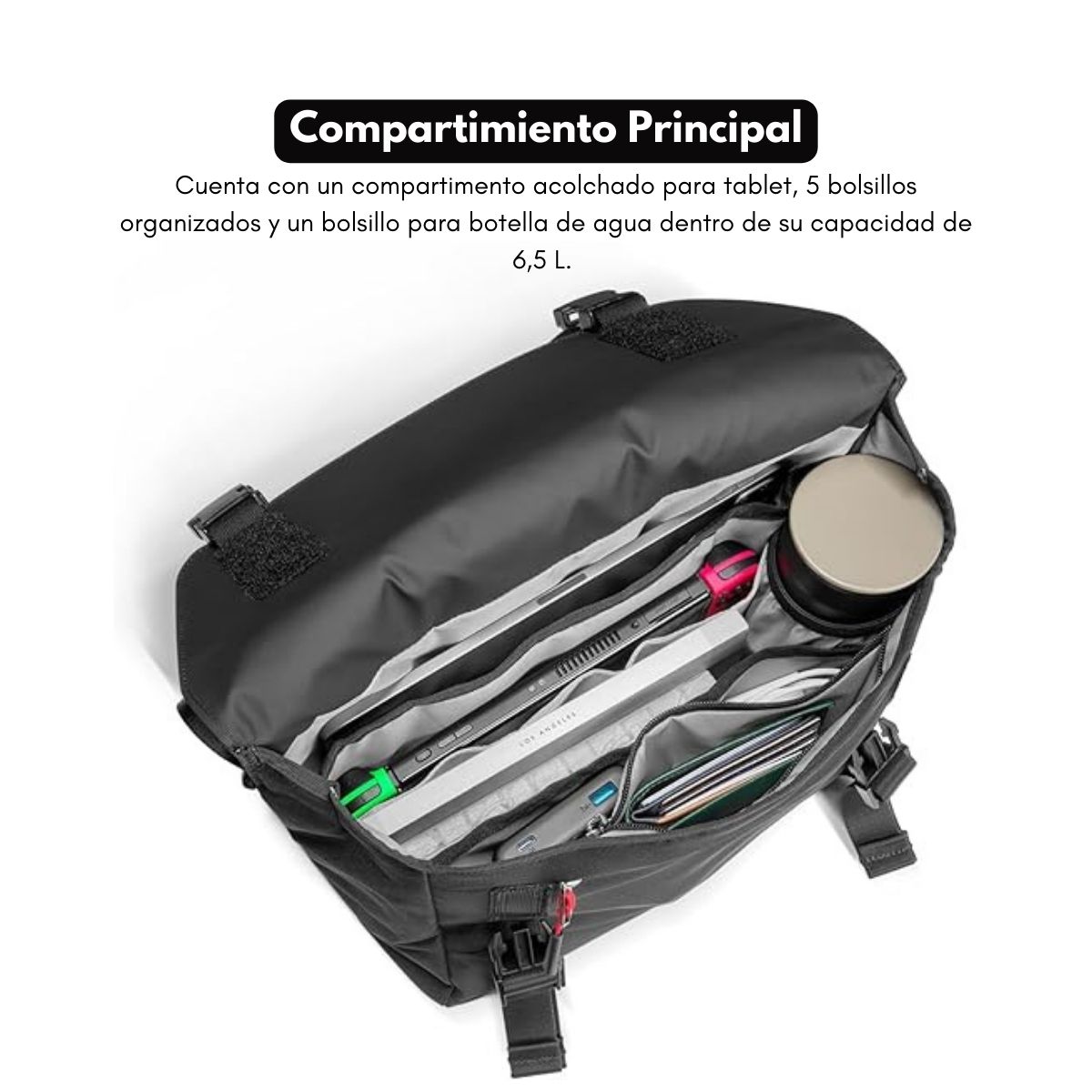 TOMTOC BOLSO MENSAJERO SLASH-T27 RESISTENTE AL AGUA (6.5L) - NEGRO - 4