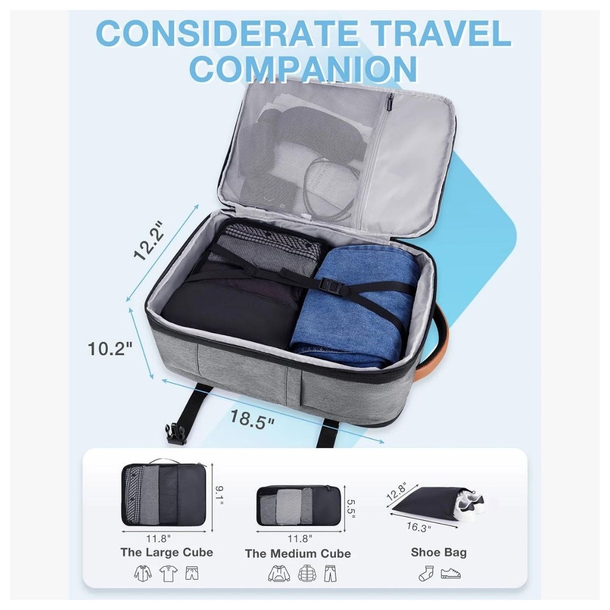 BAGSMART MOCHILA DE VIAJE FALCO 30L-40L + 3 BOLSAS ORGANIZADORAS - GRIS - 6