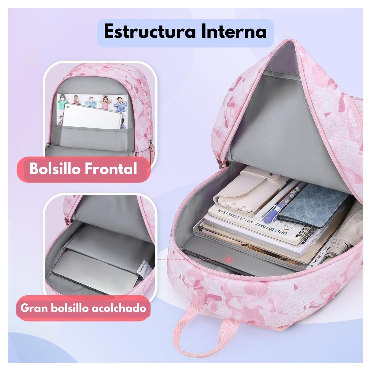 MOMMORE MOCHILA GRANDE PARA NIÑOS EDUCACIÓN BÁSICA 28L - ROSADO - 4