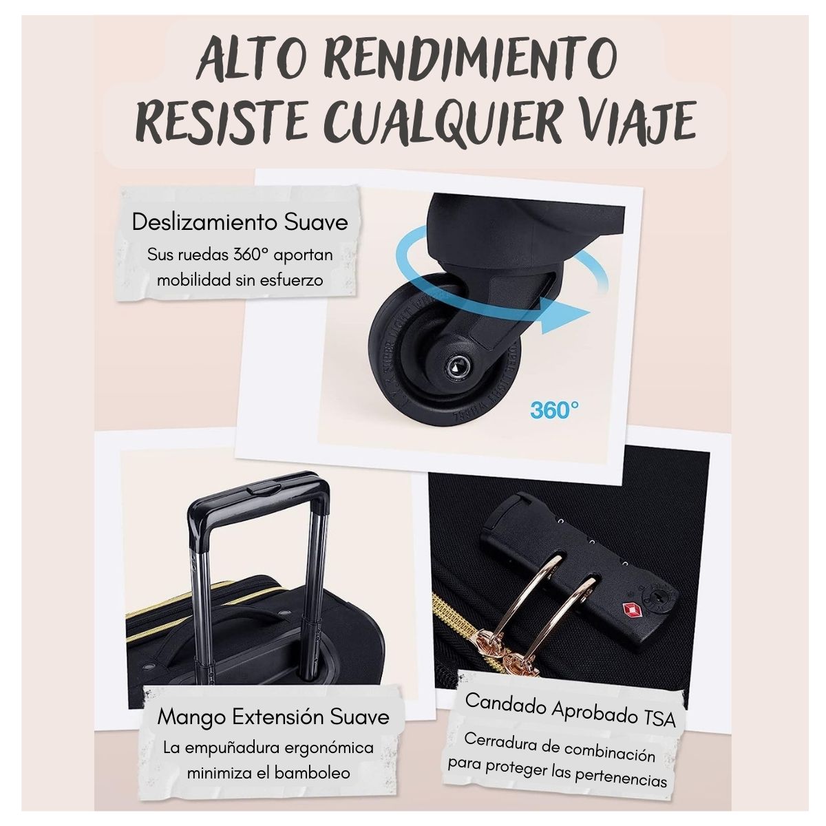 BAGSMART MALETA DE MANO ACOLCHADA BONCHEMIN EXPANDIBLE 43L-51L - NEGRO - 6