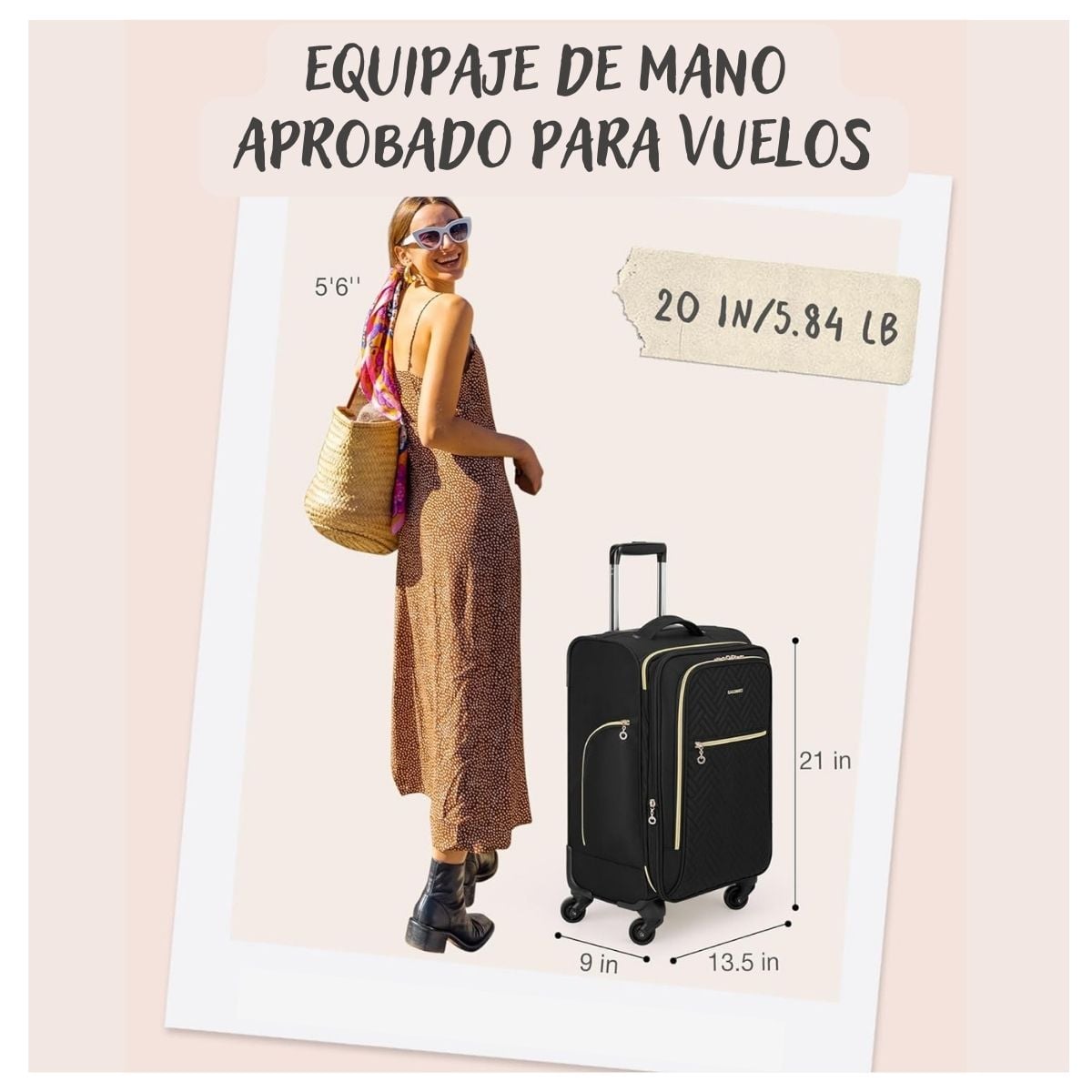 BAGSMART MALETA DE MANO ACOLCHADA BONCHEMIN EXPANDIBLE 43L-51L - NEGRO - 7