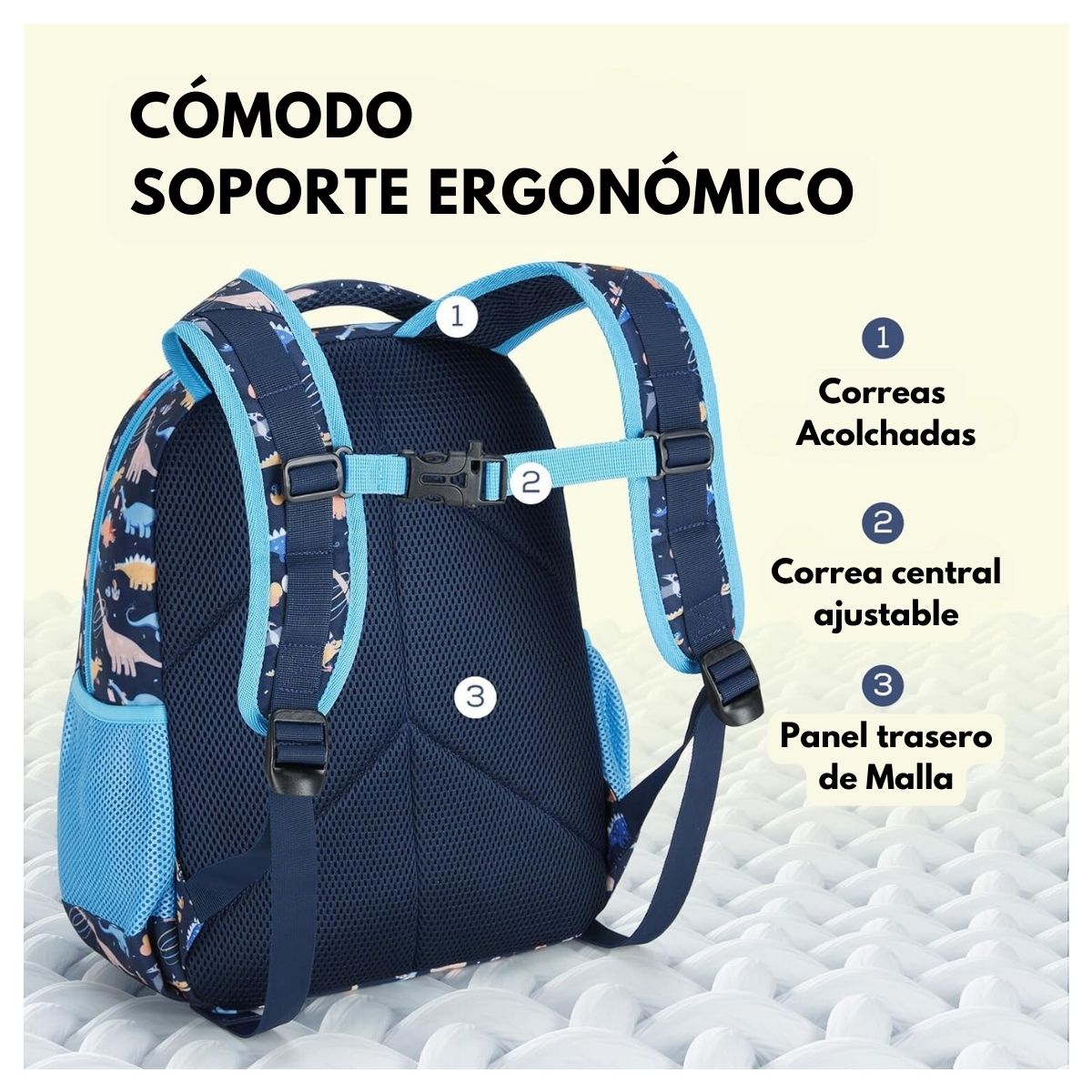 MOMMORE MOCHILA 2 EN 1 PARA NIÑOS PEQUEÑOS 12L - AZUL DINOSAURIOS - 4