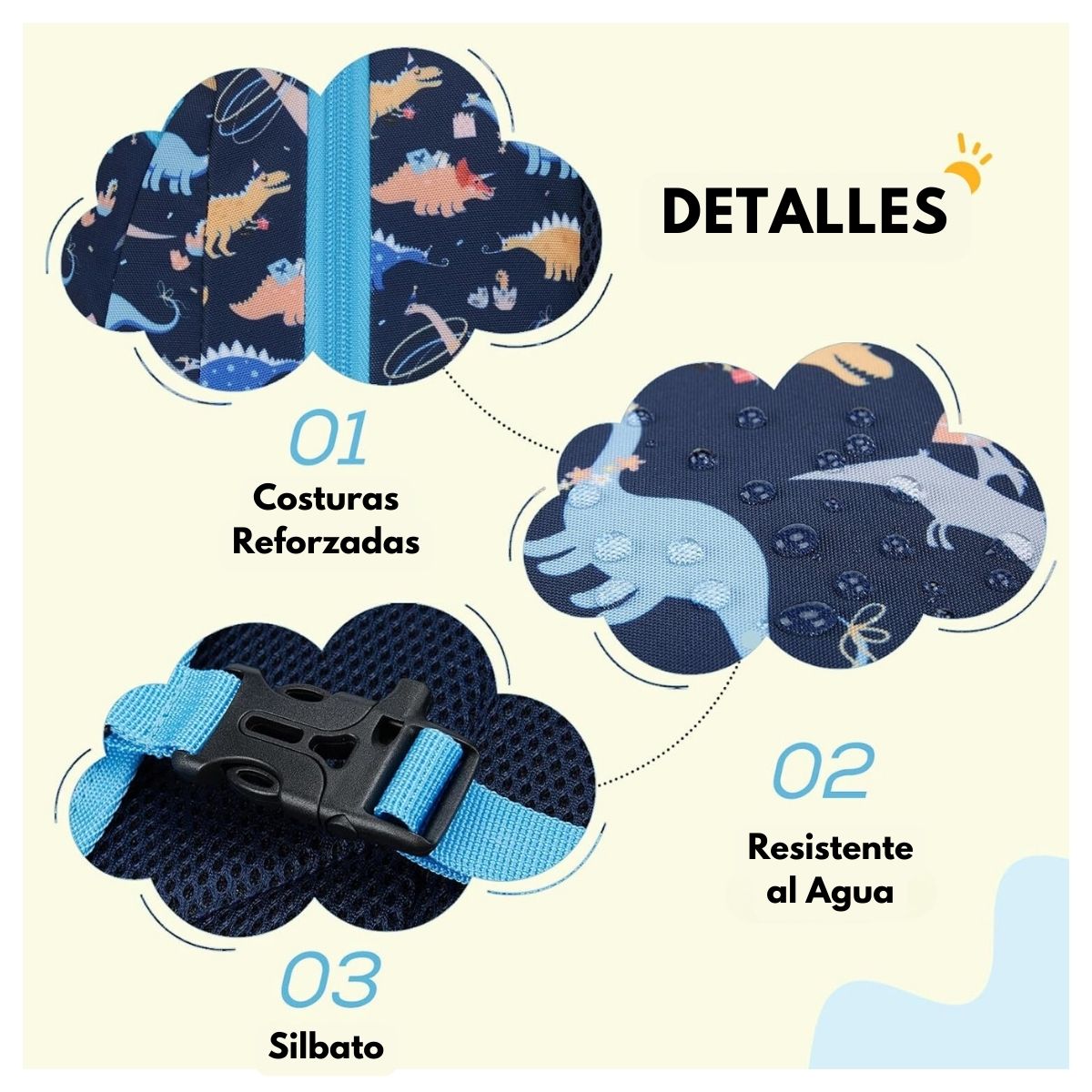 MOMMORE MOCHILA 2 EN 1 PARA NIÑOS PEQUEÑOS 12L - AZUL DINOSAURIOS - 5