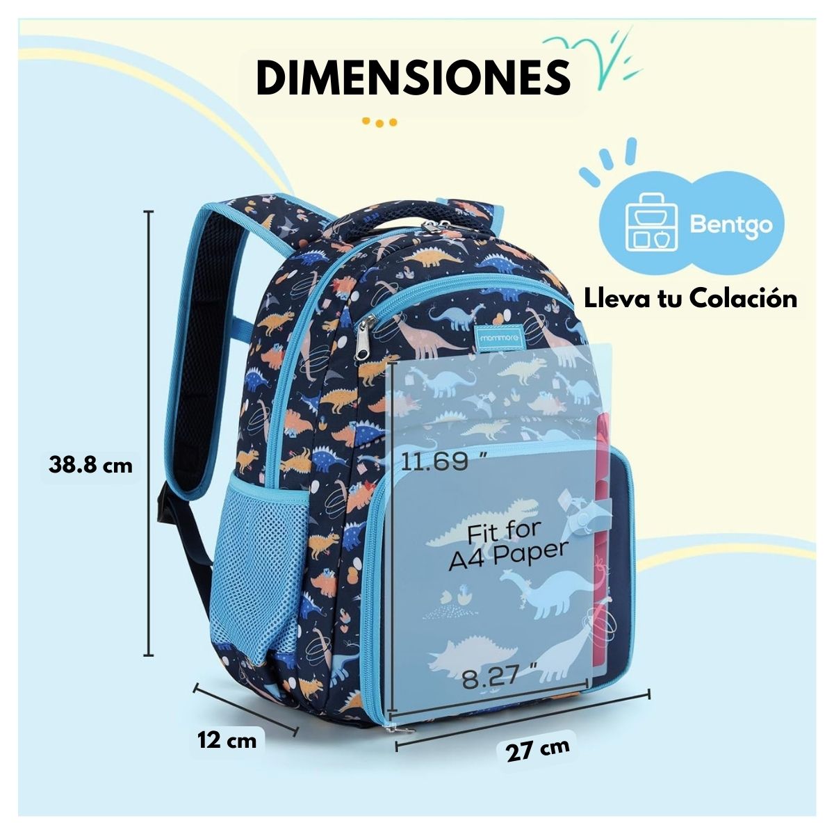 MOMMORE MOCHILA 2 EN 1 PARA NIÑOS PEQUEÑOS 12L - AZUL DINOSAURIOS - 6