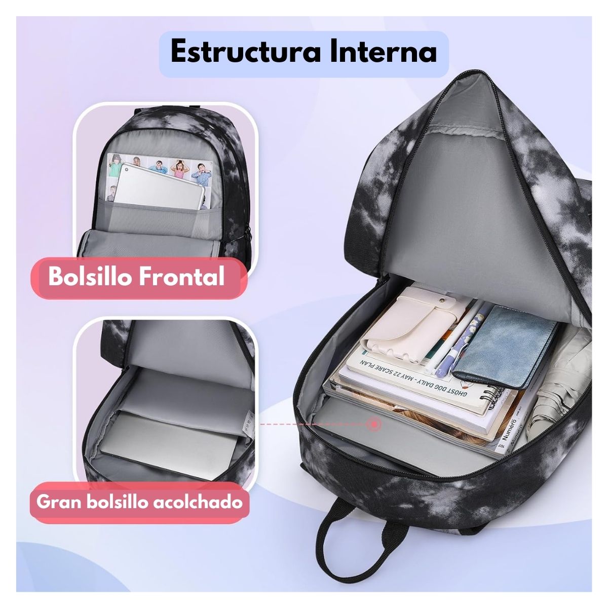 MOMMORE MOCHILA GRANDE PARA NIÑOS EDUCACIÓN BÁSICA 28L - BLANCO Y NEGRO - 4