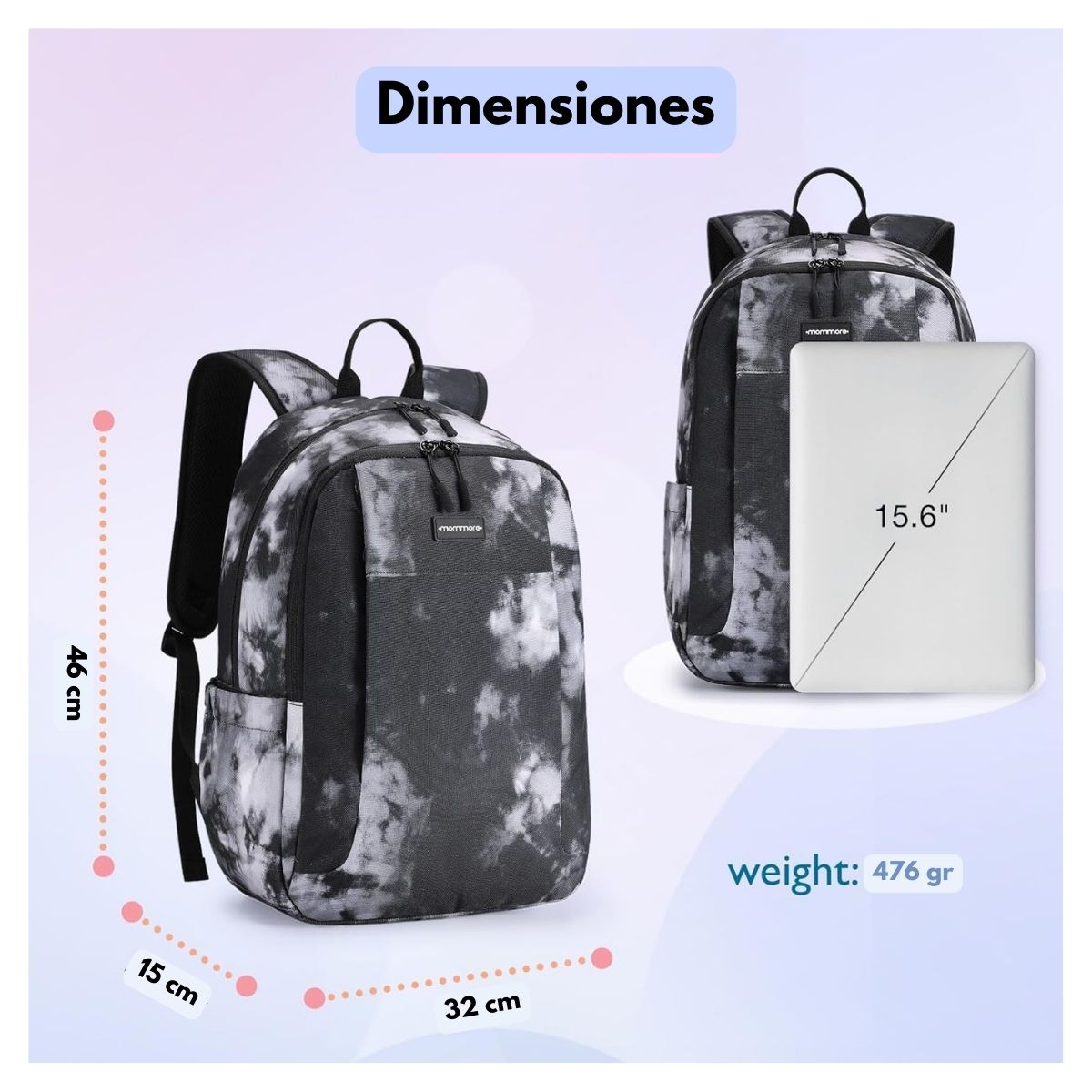 MOMMORE MOCHILA GRANDE PARA NIÑOS EDUCACIÓN BÁSICA 28L - BLANCO Y NEGRO - 6