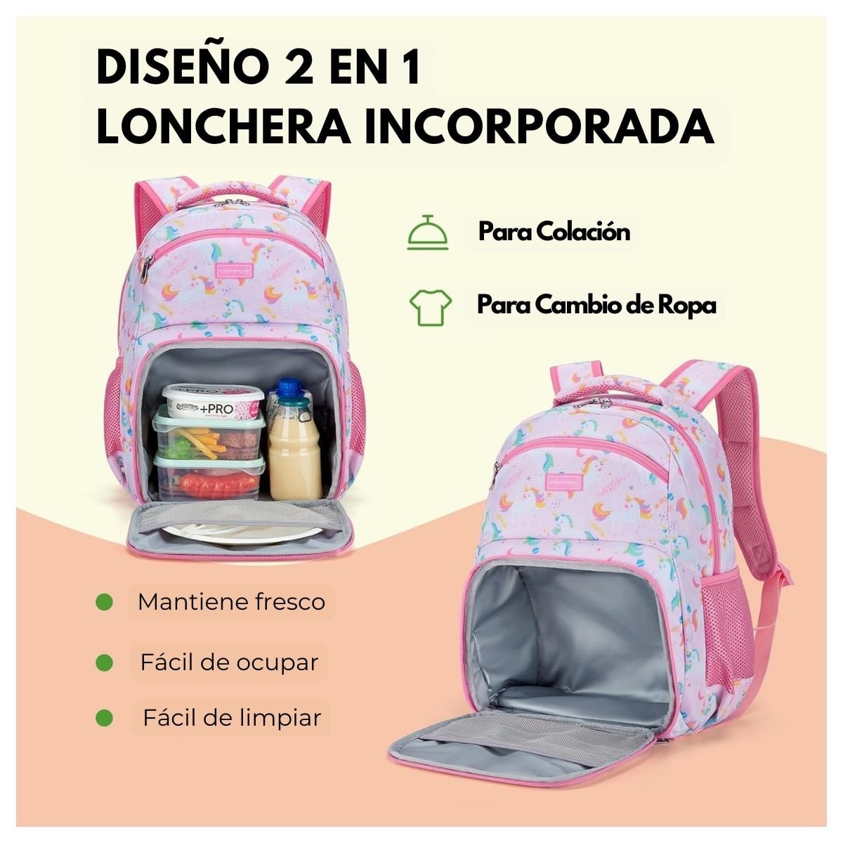 MOMMORE MOCHILA 2 EN 1 PARA NIÑOS PEQUEÑOS 12L - ROSADO UNICORNIO - 3