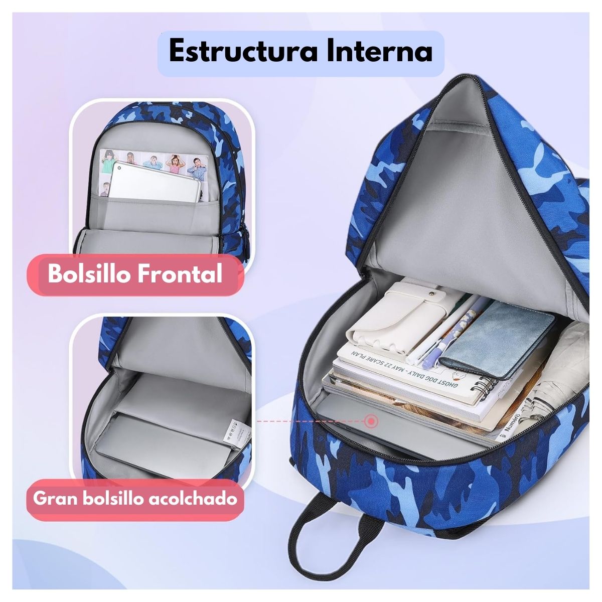 MOMMORE MOCHILA GRANDE PARA NIÑOS EDUCACIÓN BÁSICA 28L - AZUL - 4