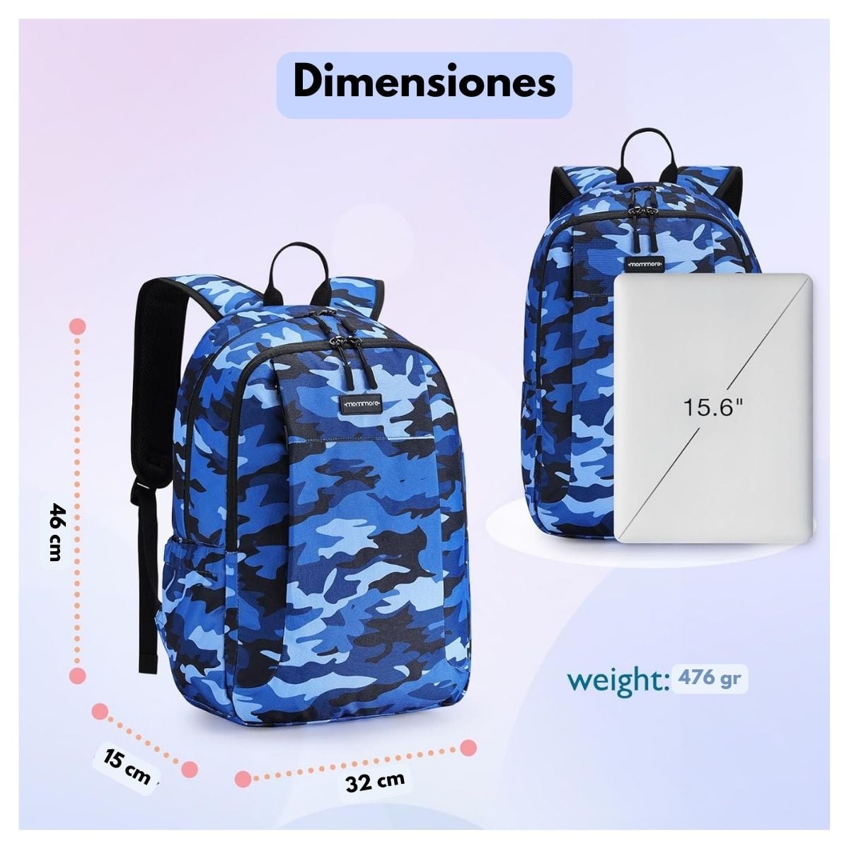 MOMMORE MOCHILA GRANDE PARA NIÑOS EDUCACIÓN BÁSICA 28L - AZUL - 6