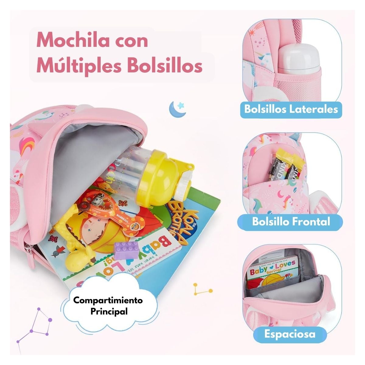MOMMORE MOCHILA PARA NIÑAS UNICORNIO 6L - ROSADO - 2