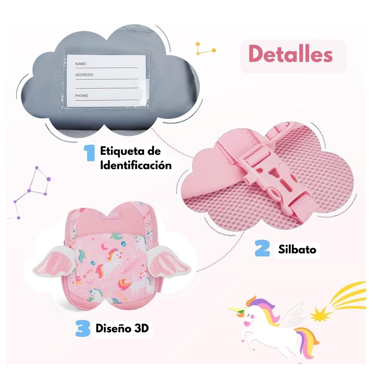 MOMMORE MOCHILA PARA NIÑAS UNICORNIO 6L - ROSADO - 4