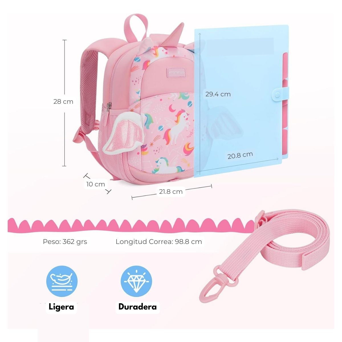 MOMMORE MOCHILA PARA NIÑAS UNICORNIO 6L - ROSADO - 5