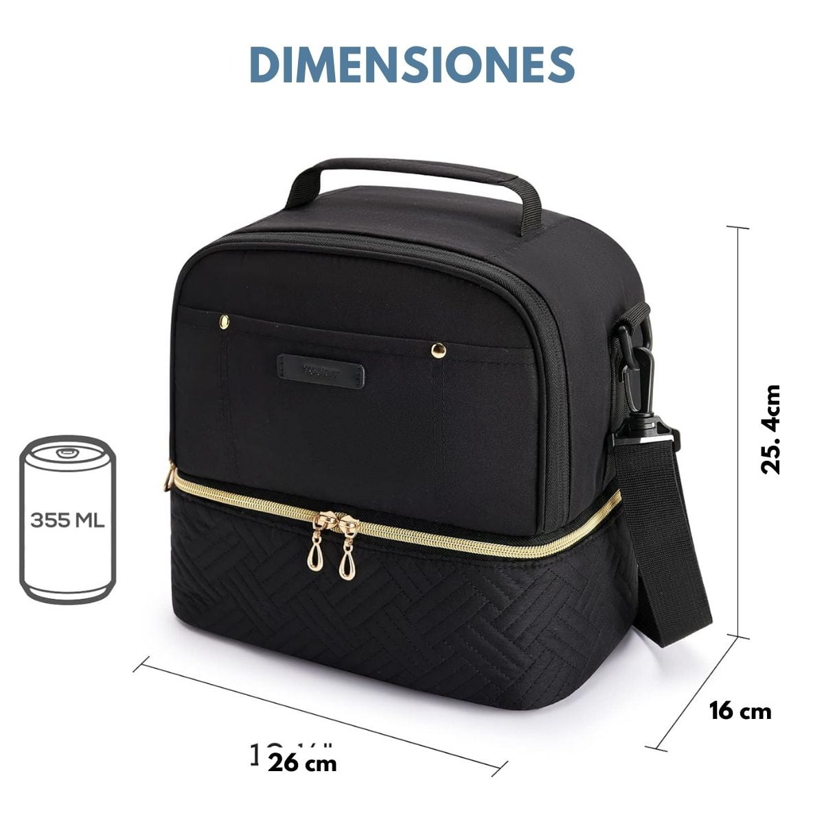 TOURIT LONCHERA CON AISLAMIENTO TÉRMICO CUBIERTA DOBLE 10,6L - NEGRO - 2