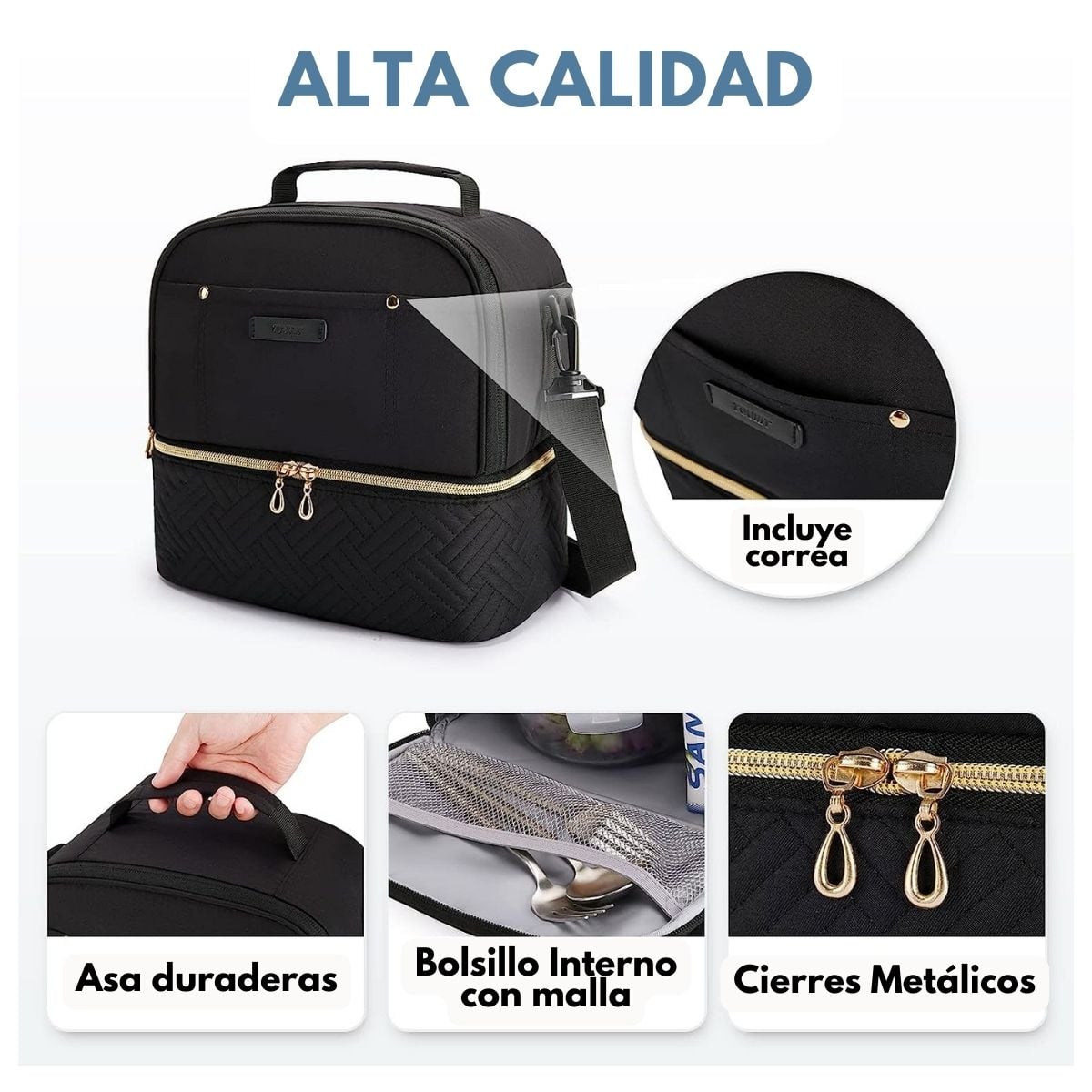 TOURIT LONCHERA CON AISLAMIENTO TÉRMICO CUBIERTA DOBLE 10,6L - NEGRO - 4