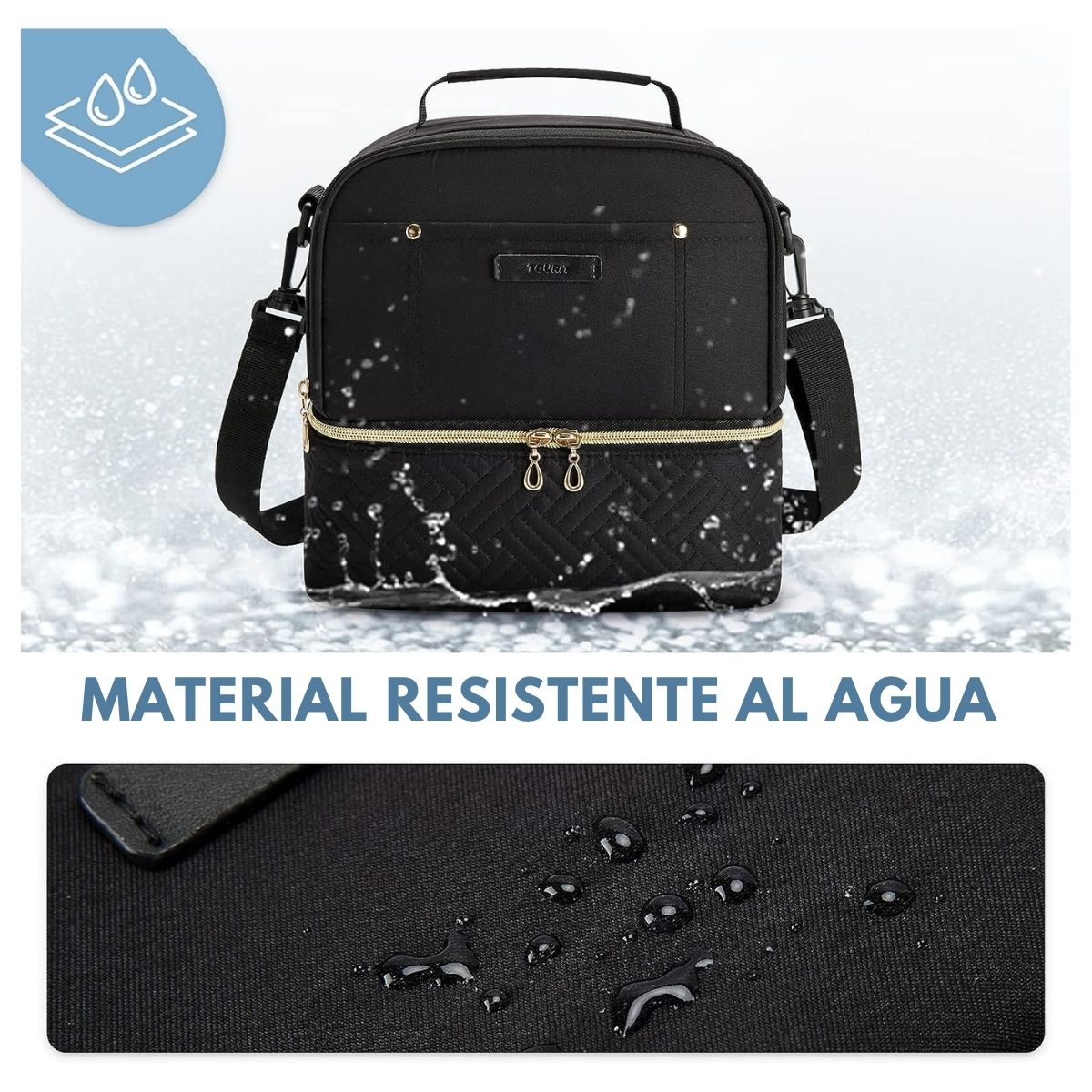 TOURIT LONCHERA CON AISLAMIENTO TÉRMICO CUBIERTA DOBLE 10,6L - NEGRO - 5