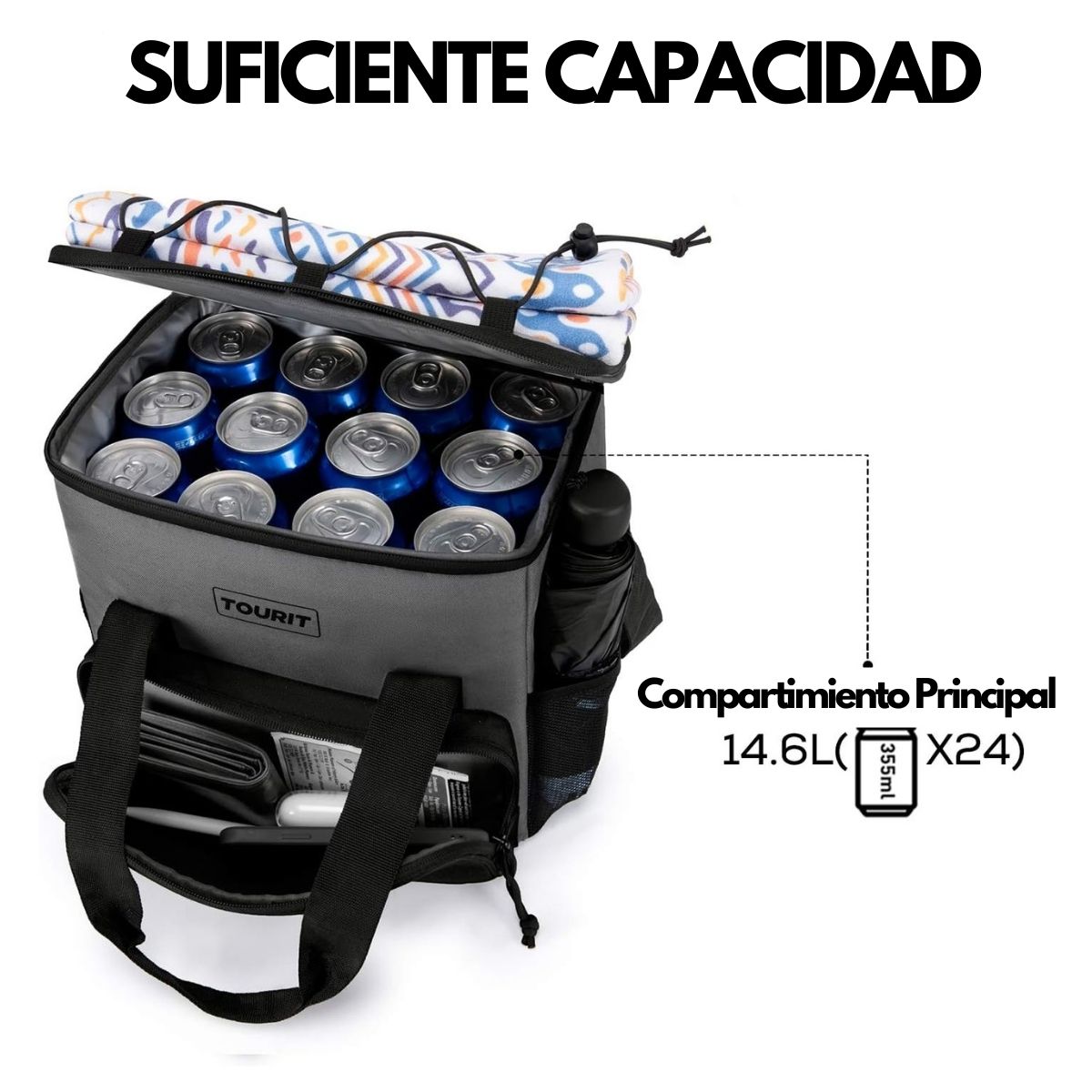 TOURIT COOLER BAG REFRIGERADOR AISLADO PORTÁTIL DE 14L - GRIS - 3