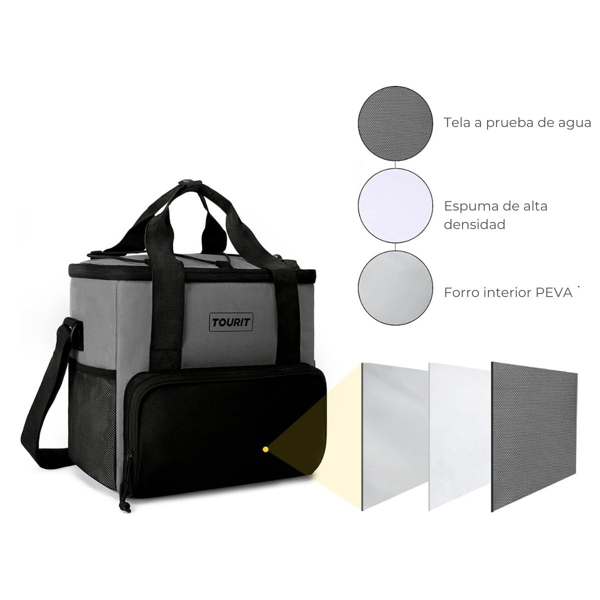 TOURIT COOLER BAG REFRIGERADOR AISLADO PORTÁTIL DE 14L - GRIS - 4