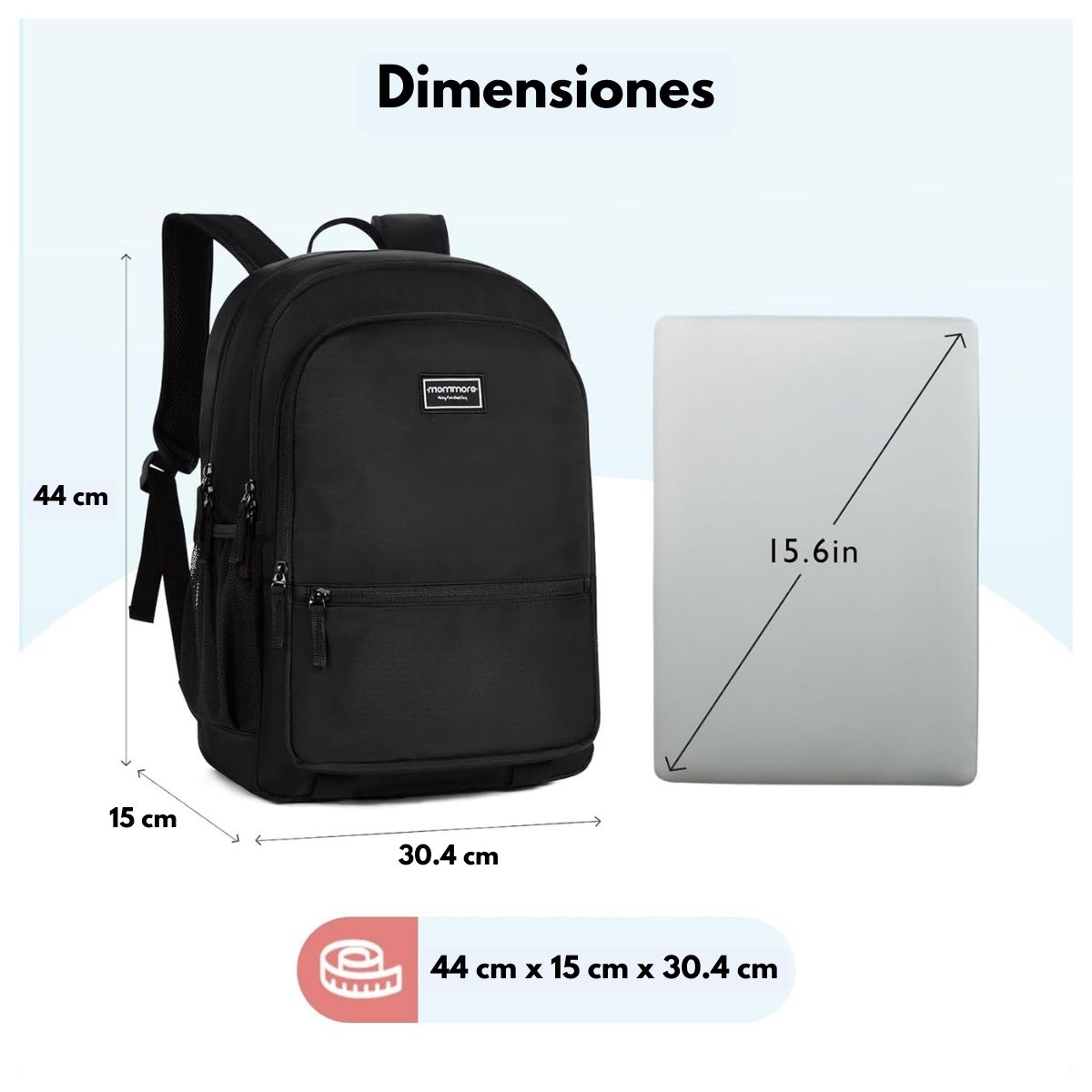 MOMMORE MOCHILA ESCOLAR GRANDE 3 COMPARTIMIENTOS 20L - NEGRO - 5